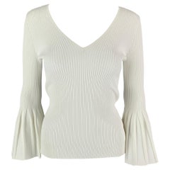 CAROLINA HERRERA Size M White Viscose Polyester Ribbed V-Neck Casual Top