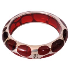 Carolina Herrera Sterling Silver Over Red Lucite Polka Dot Bracelet