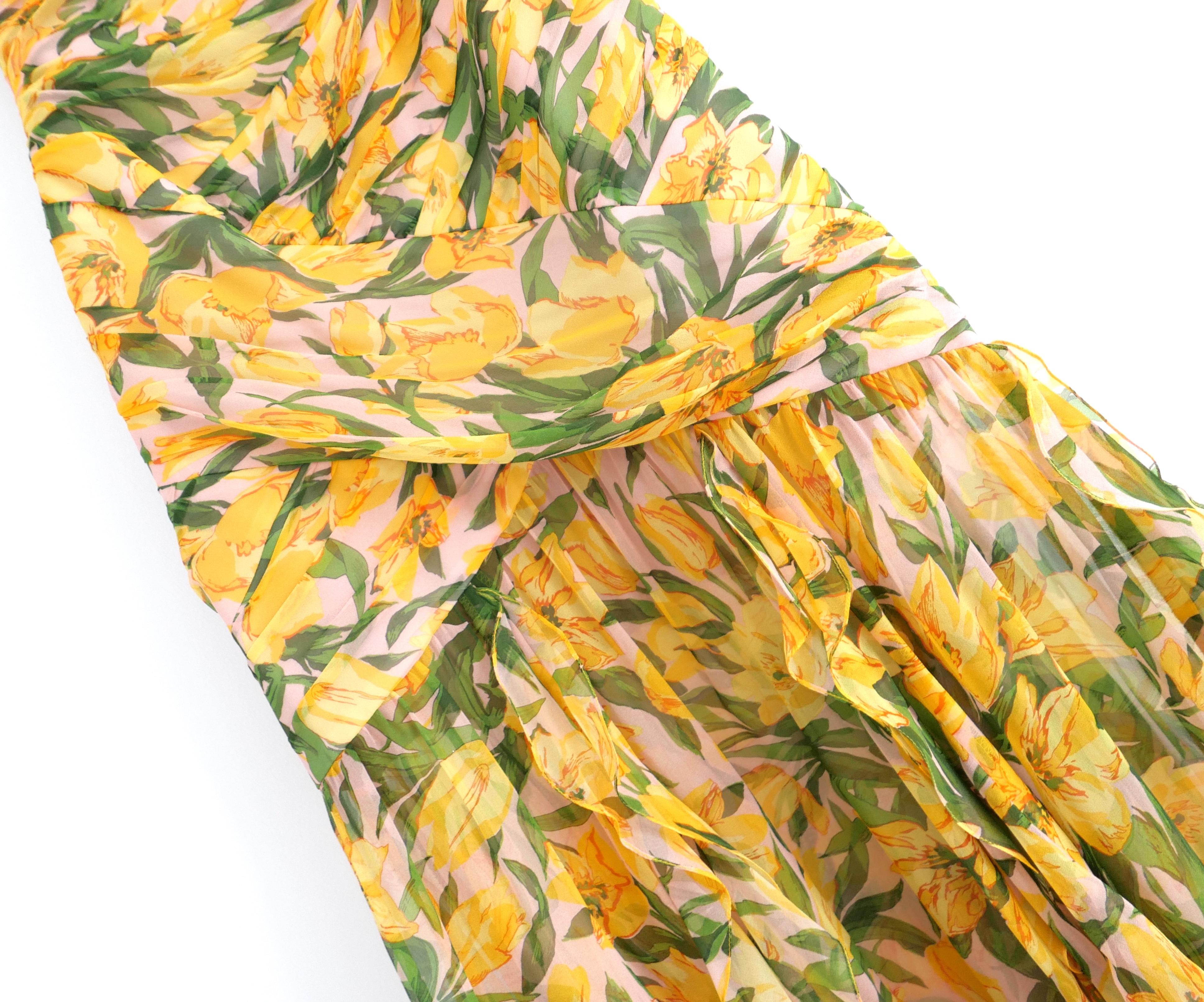 Carolina Herrera Strapless Gathered Bustier Floral Print Gown In New Condition For Sale In London, GB