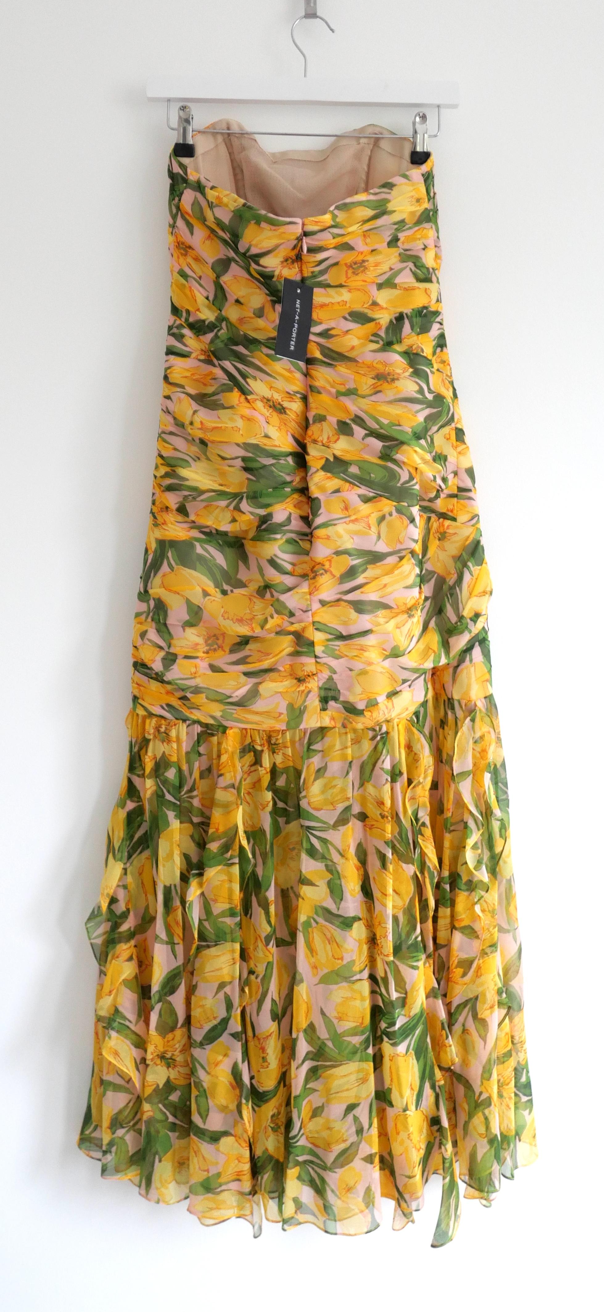 Carolina Herrera Strapless Gathered Bustier Floral Print Gown For Sale 1
