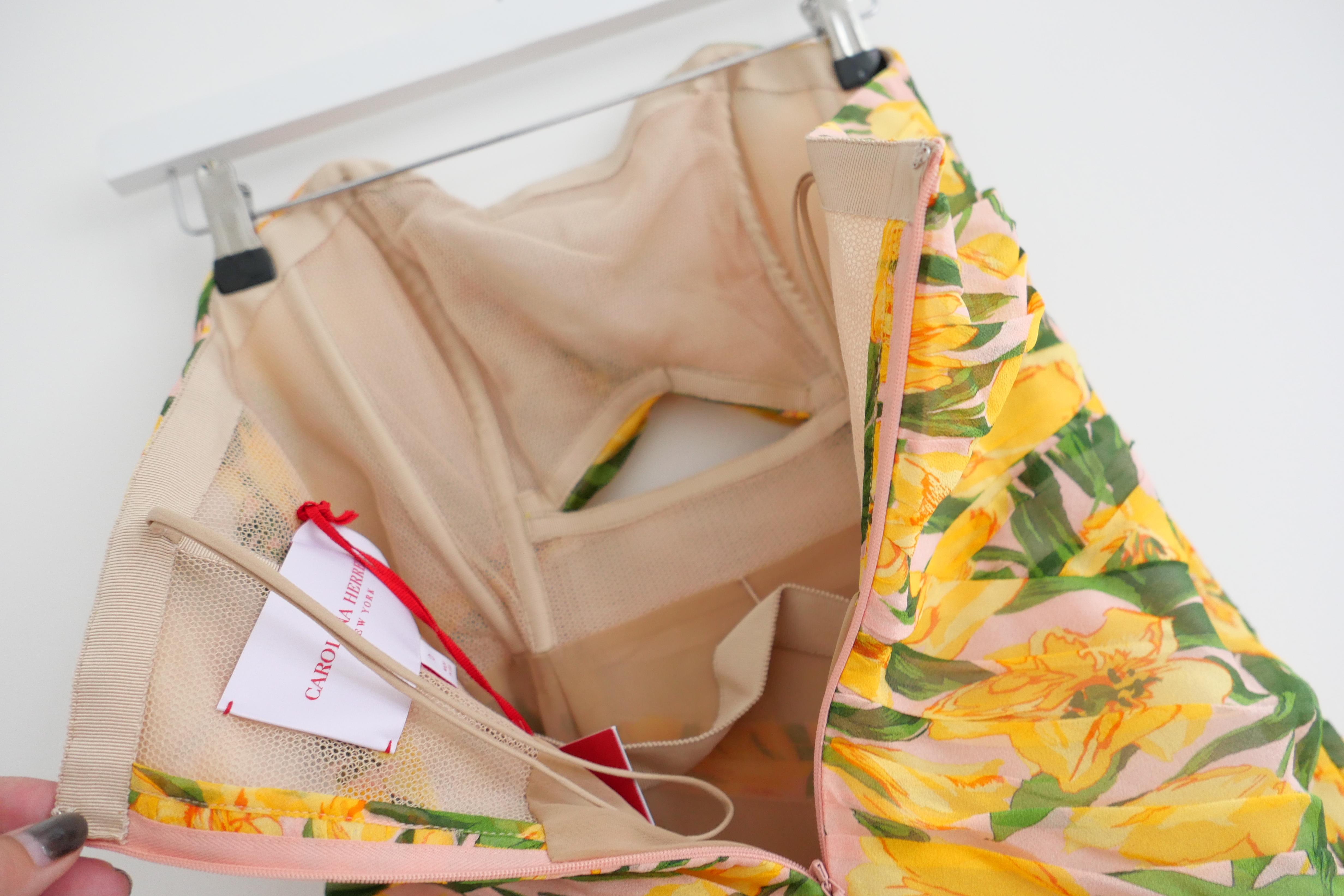 Carolina Herrera Strapless Gathered Bustier Floral Print Gown For Sale 2