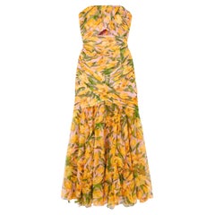 Carolina Herrera Strapless Gathered Bustier Floral Print Gown