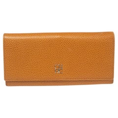 Carolina Herrera Tan Grained Leather Logo Flap Continental Wallet