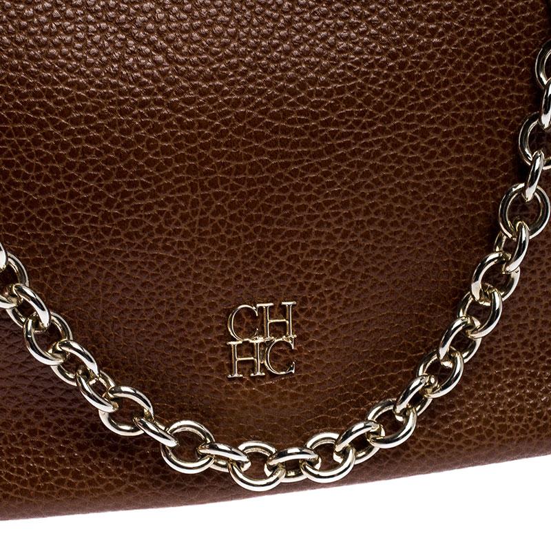 Brown Carolina Herrera Tan Leather Chain Flap Shoulder Bag