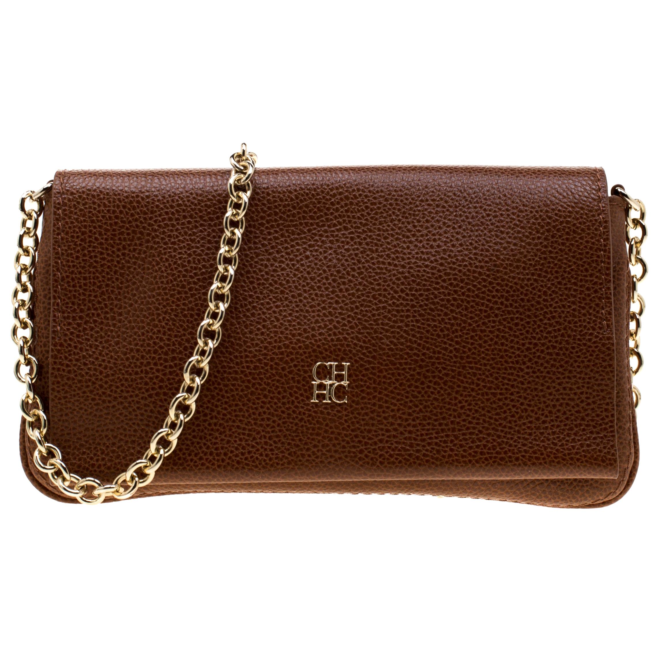 Carolina Herrera Tan Leather Chain Flap Shoulder Bag