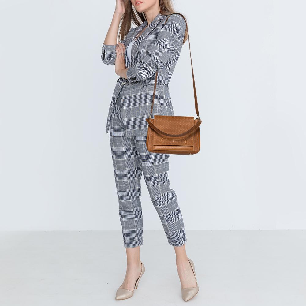 Marrone Carolina Herrera Borsa a tracolla media Doma Insignia in pelle Monogram Tan