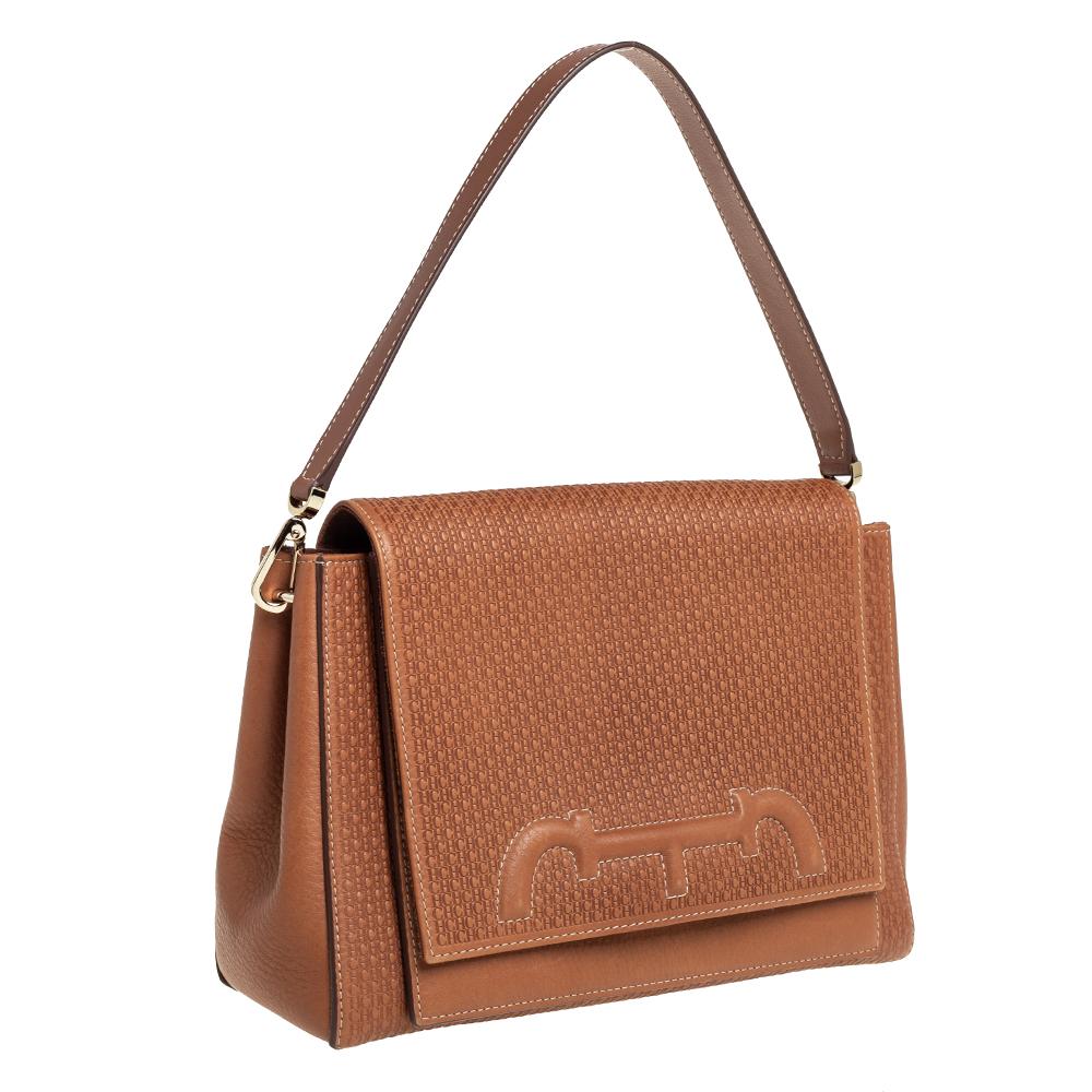 Carolina Herrera Borsa a tracolla media Doma Insignia in pelle Monogram Tan In condizioni ottime a Dubai, Al Qouz 2