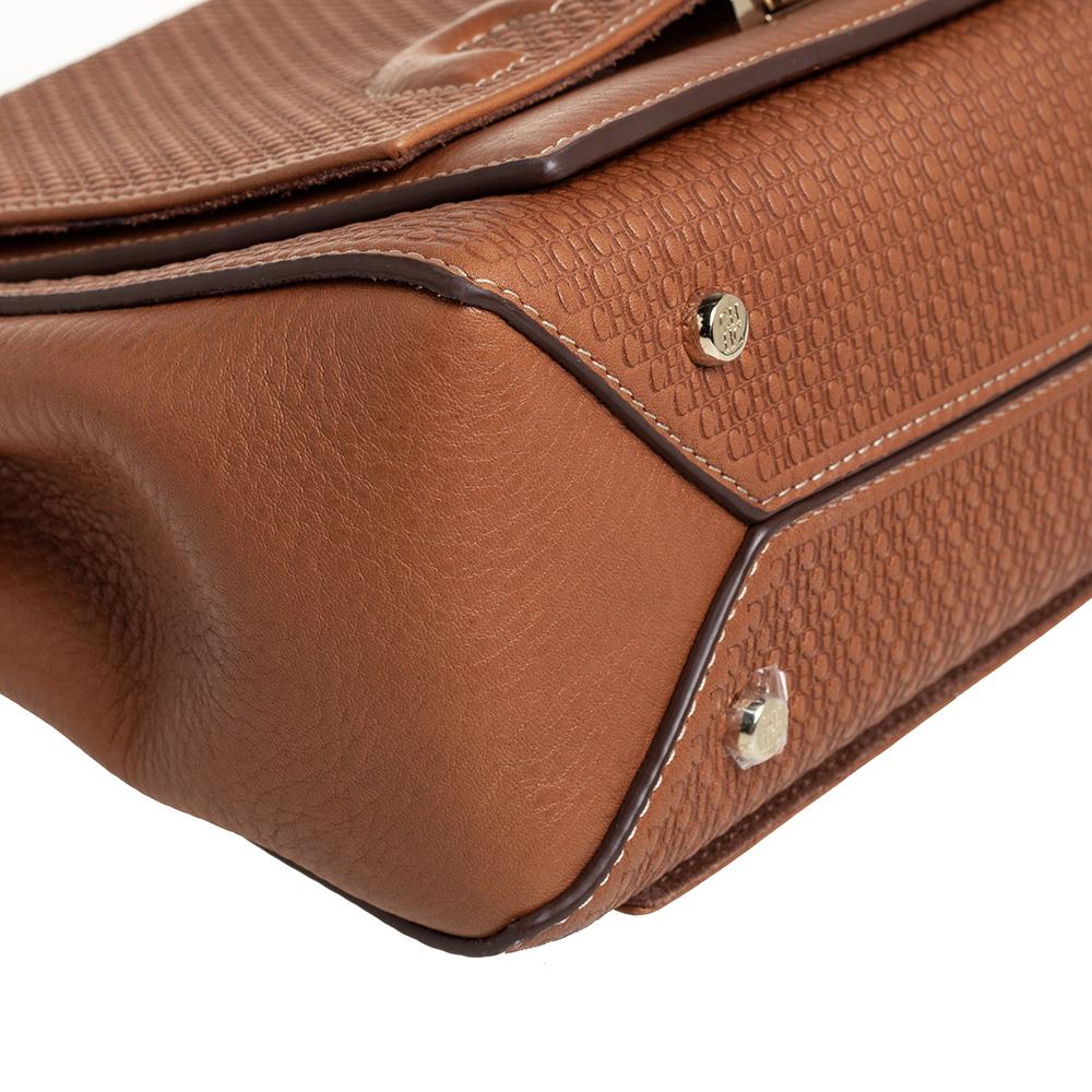 Carolina Herrera Tan Monogram Leather Medium Doma Insignia Shoulder Bag In Excellent Condition In Dubai, Al Qouz 2