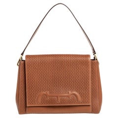 Carolina Herrera Tan Monogram Leather Medium Doma Insignia Shoulder Bag