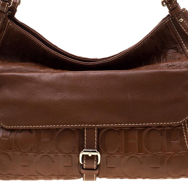 Carolina Herrera Tan Monogram Leather Shoulder Bag 5