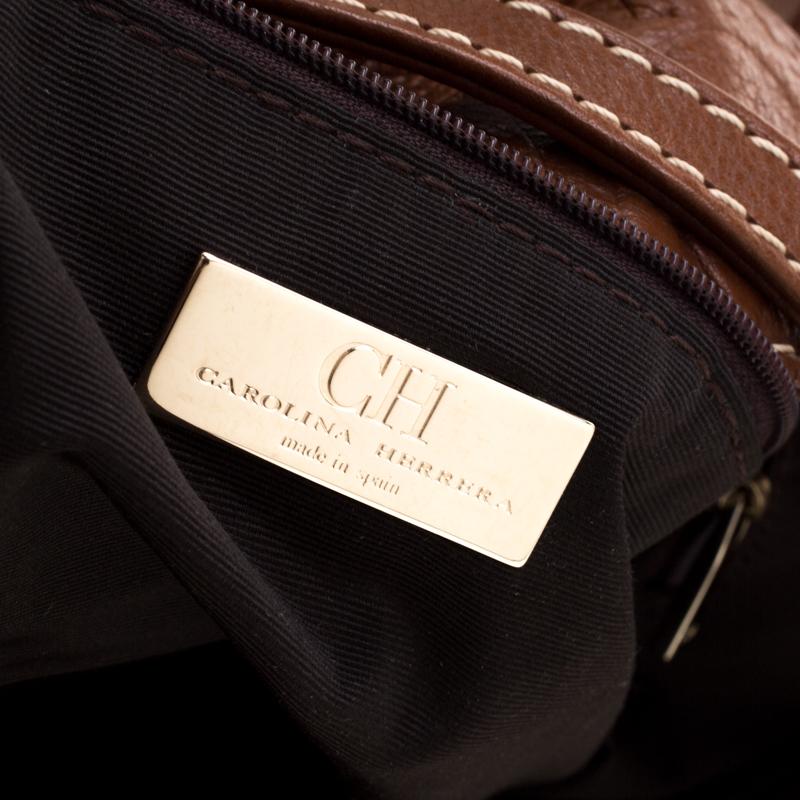 Carolina Herrera Tan Monogram Leather Shoulder Bag 1