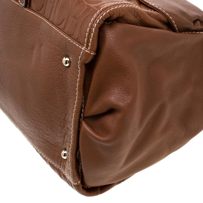 Carolina Herrera Tan Monogram Leather Shoulder Bag 2
