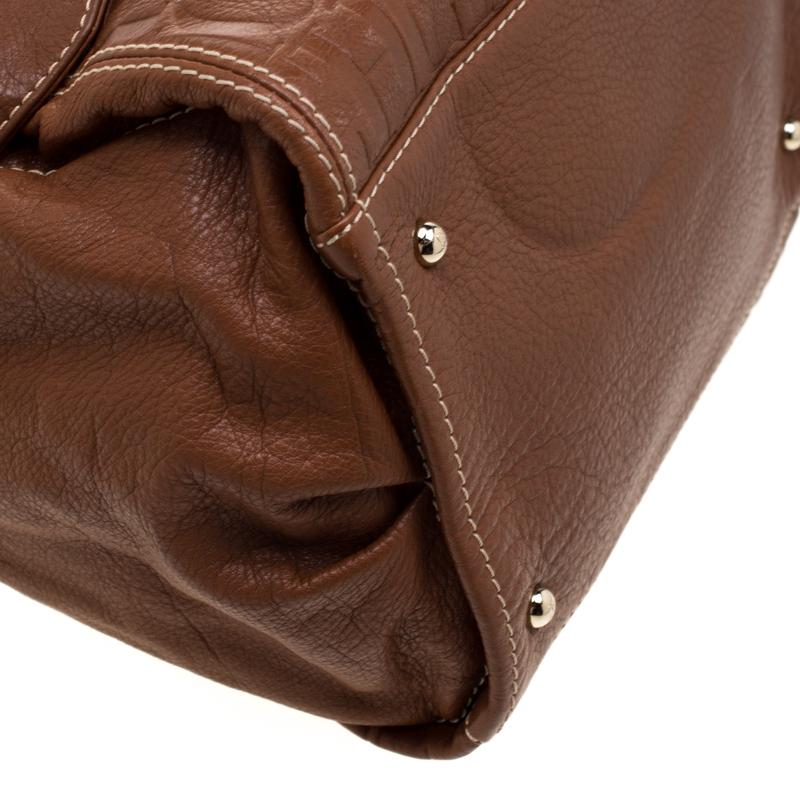 Carolina Herrera Tan Monogram Leather Shoulder Bag 3