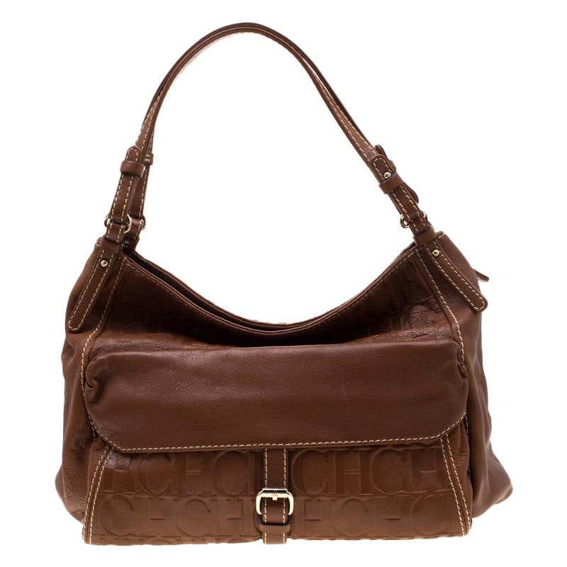 Carolina Herrera Tan Monogram Leather Shoulder Bag For Sale at 1stDibs