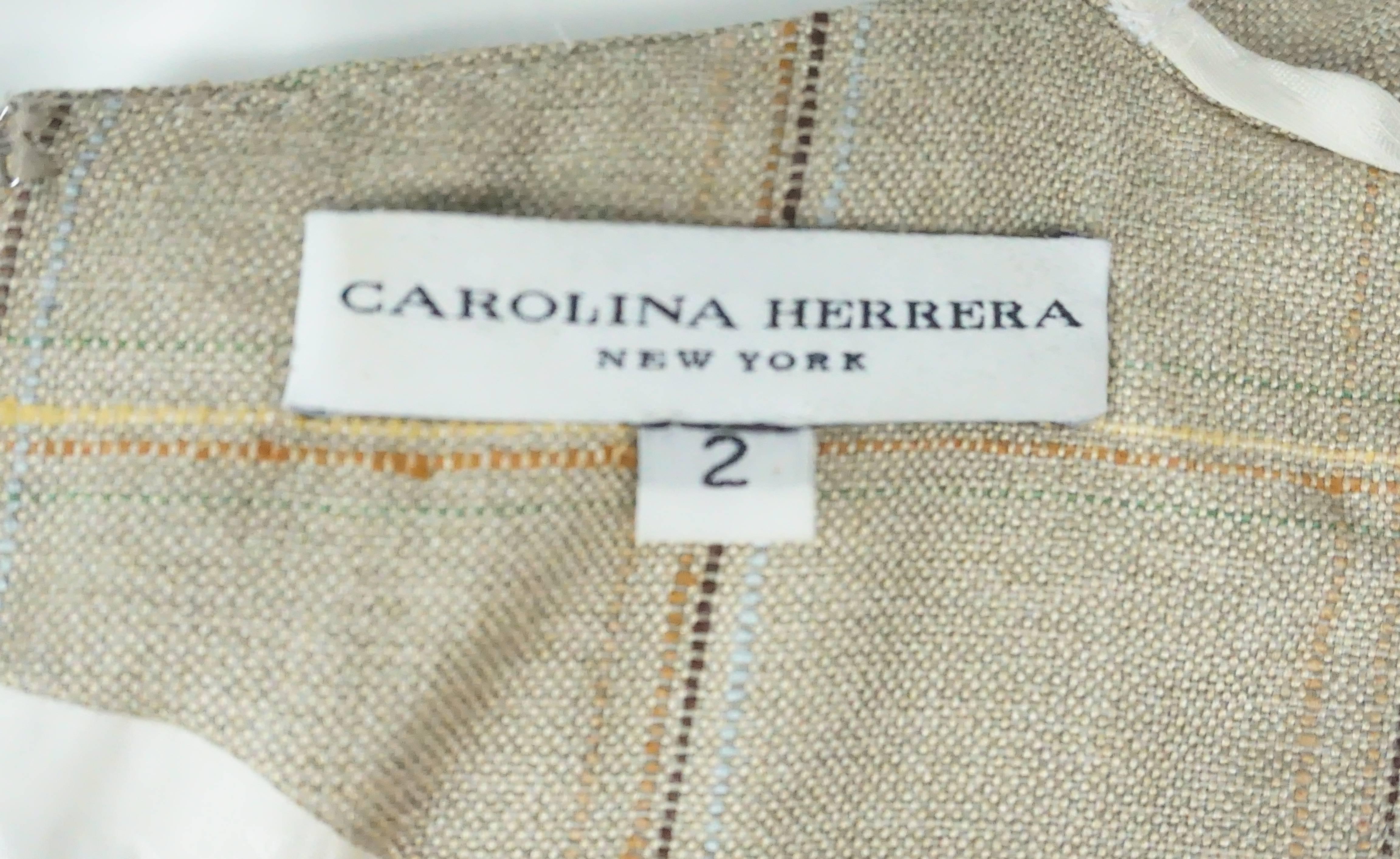 Women's Carolina Herrera Tan Plaid Dress with Stone Detail 