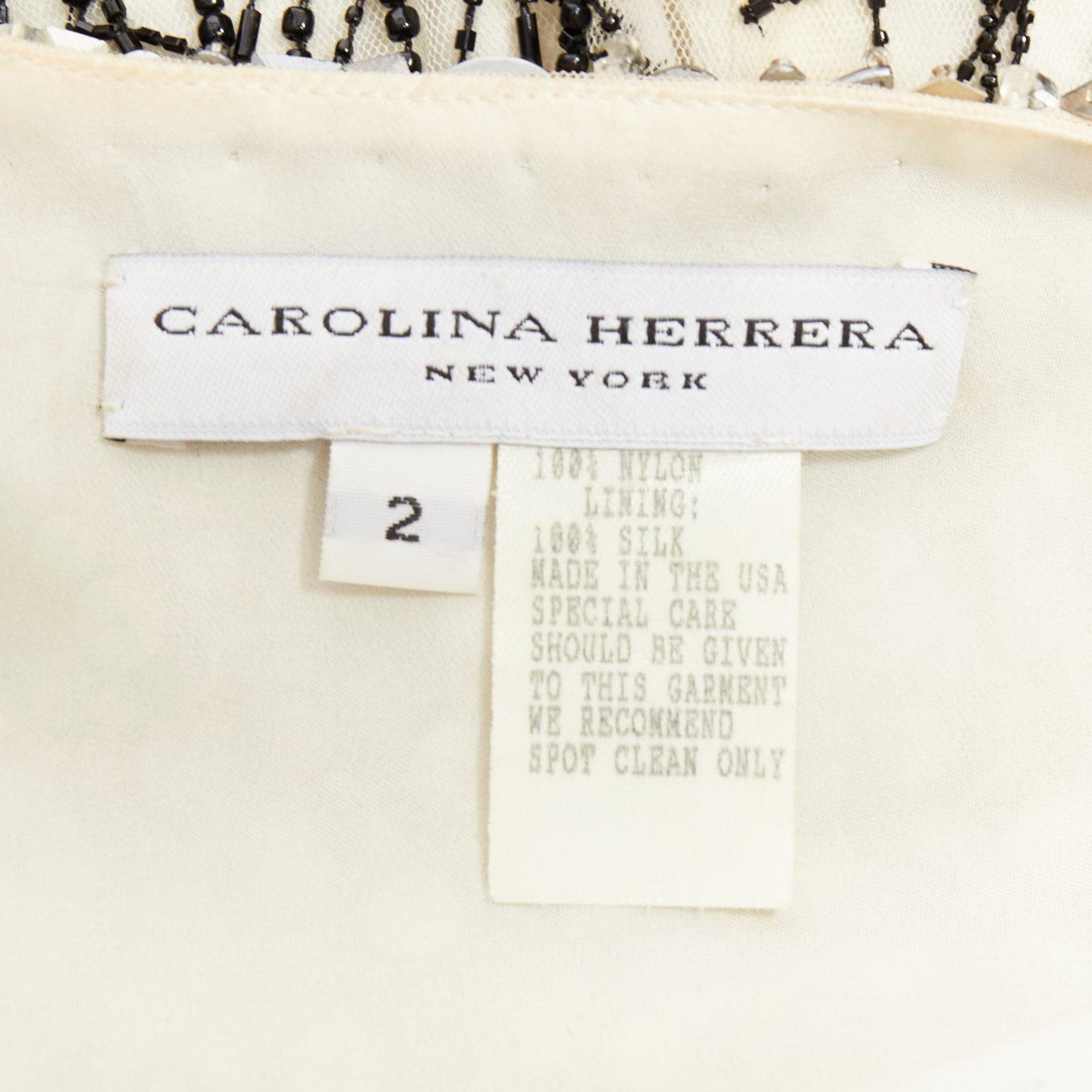 CAROLINA HERRERA teal green cream black silk fully beaded crystal dress US2 S For Sale 3
