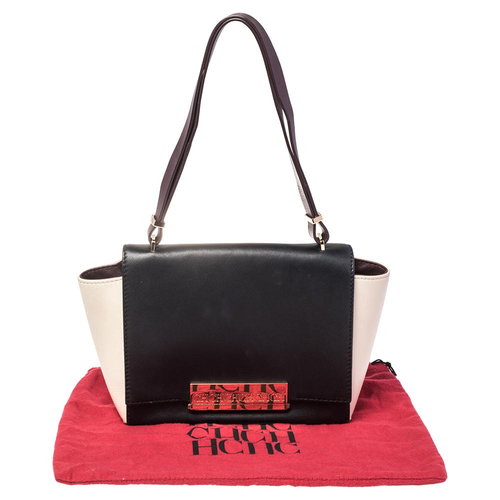Carolina Herrera Dreifarbige Umhängetasche aus Leder mit Metallklappe 8