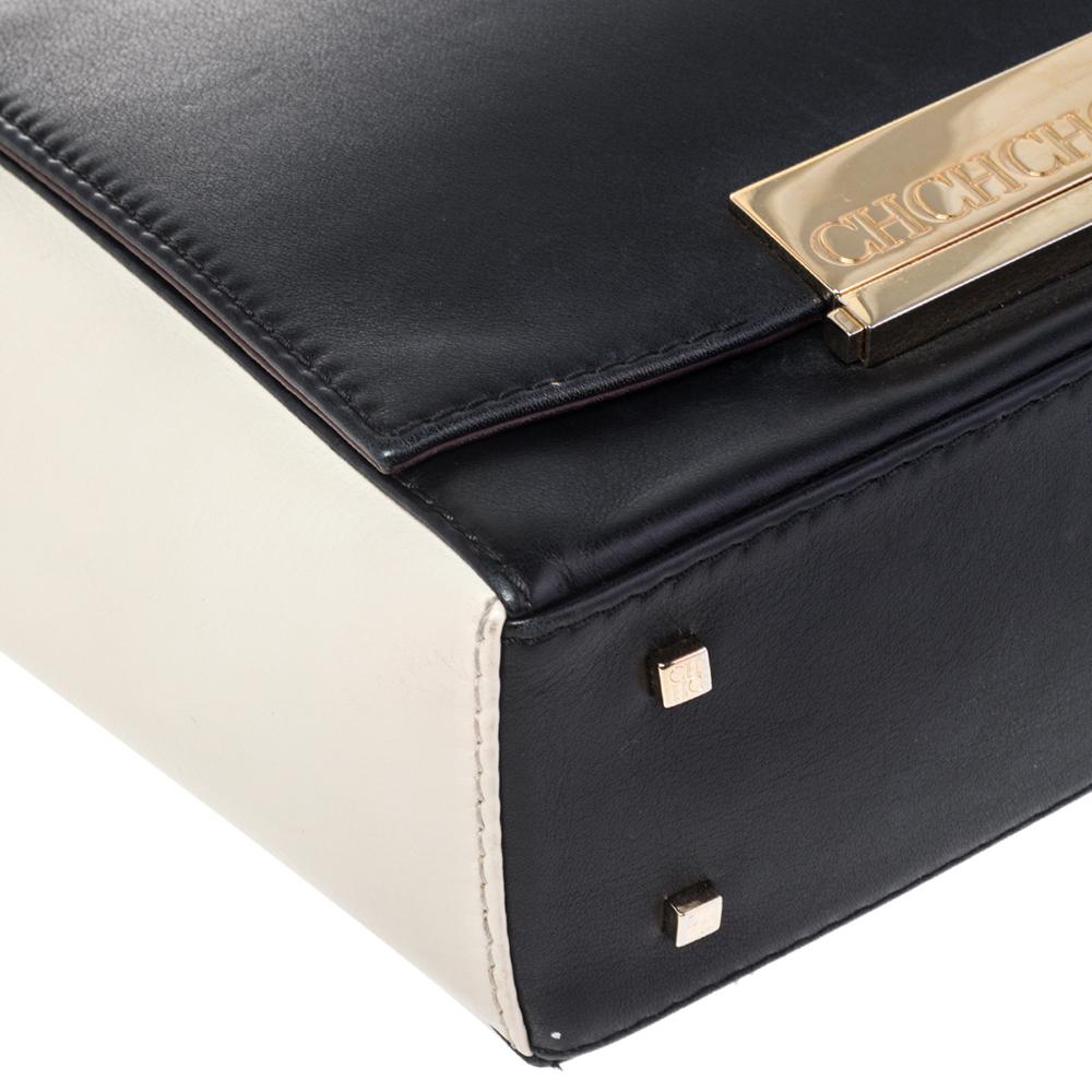Carolina Herrera Dreifarbige Umhängetasche aus Leder mit Metallklappe 1