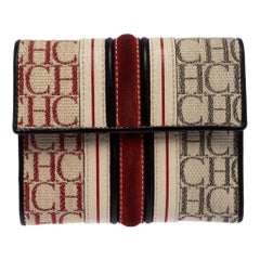Carolina Herrera Tri Color Signature Canvas, Suede and Leather Trifold Wallet