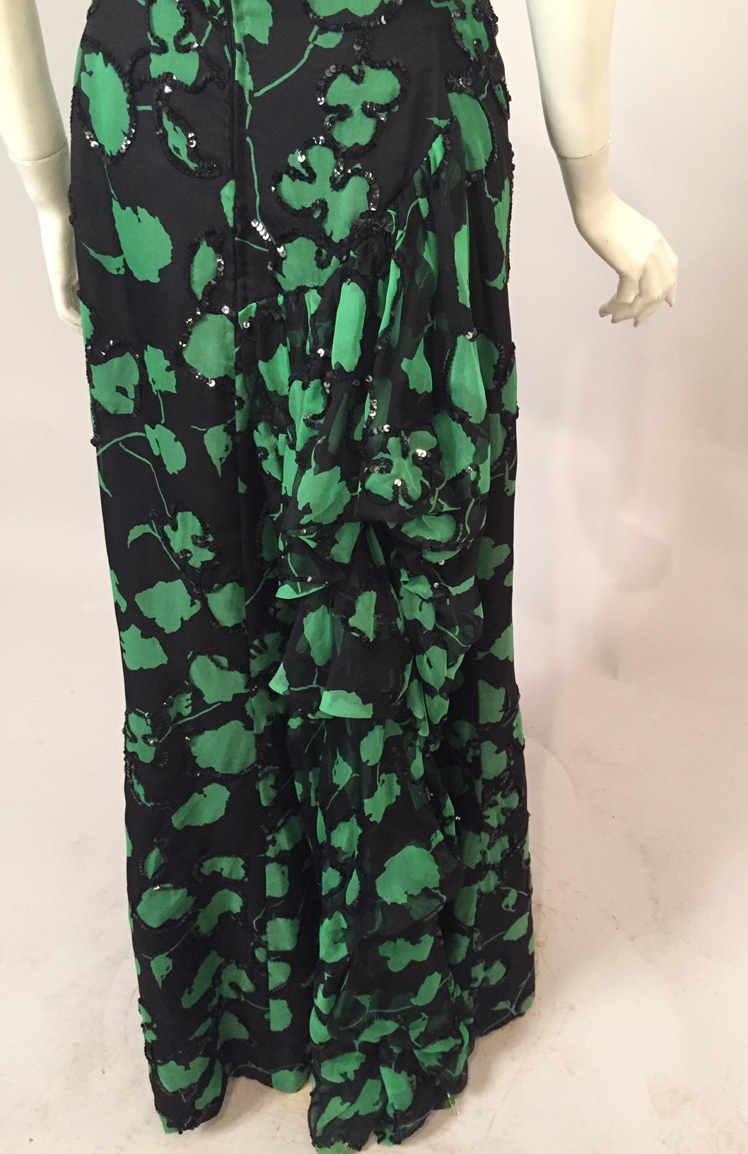 Carolina Herrera Vine Patterned Silk Organza Evening Dress with Sequin Trim 1