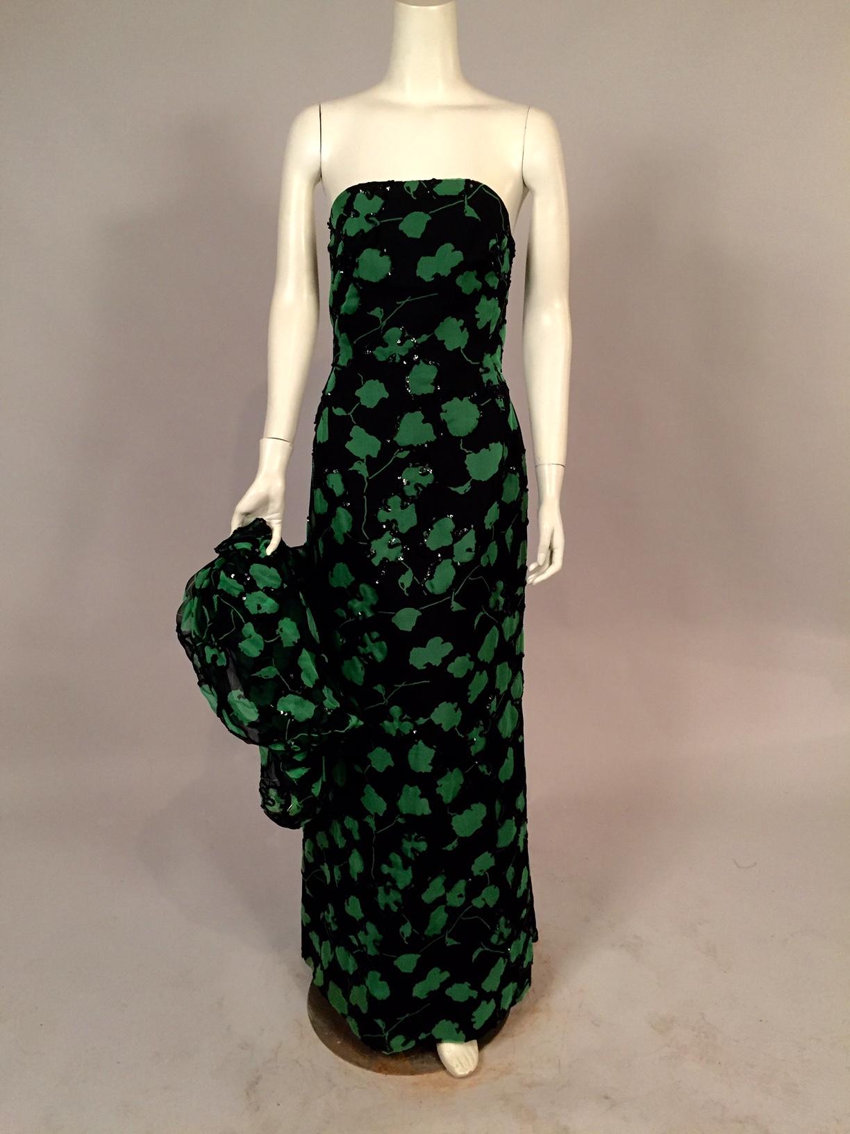 Carolina Herrera Vine Patterned Silk Organza Evening Dress with Sequin Trim 2