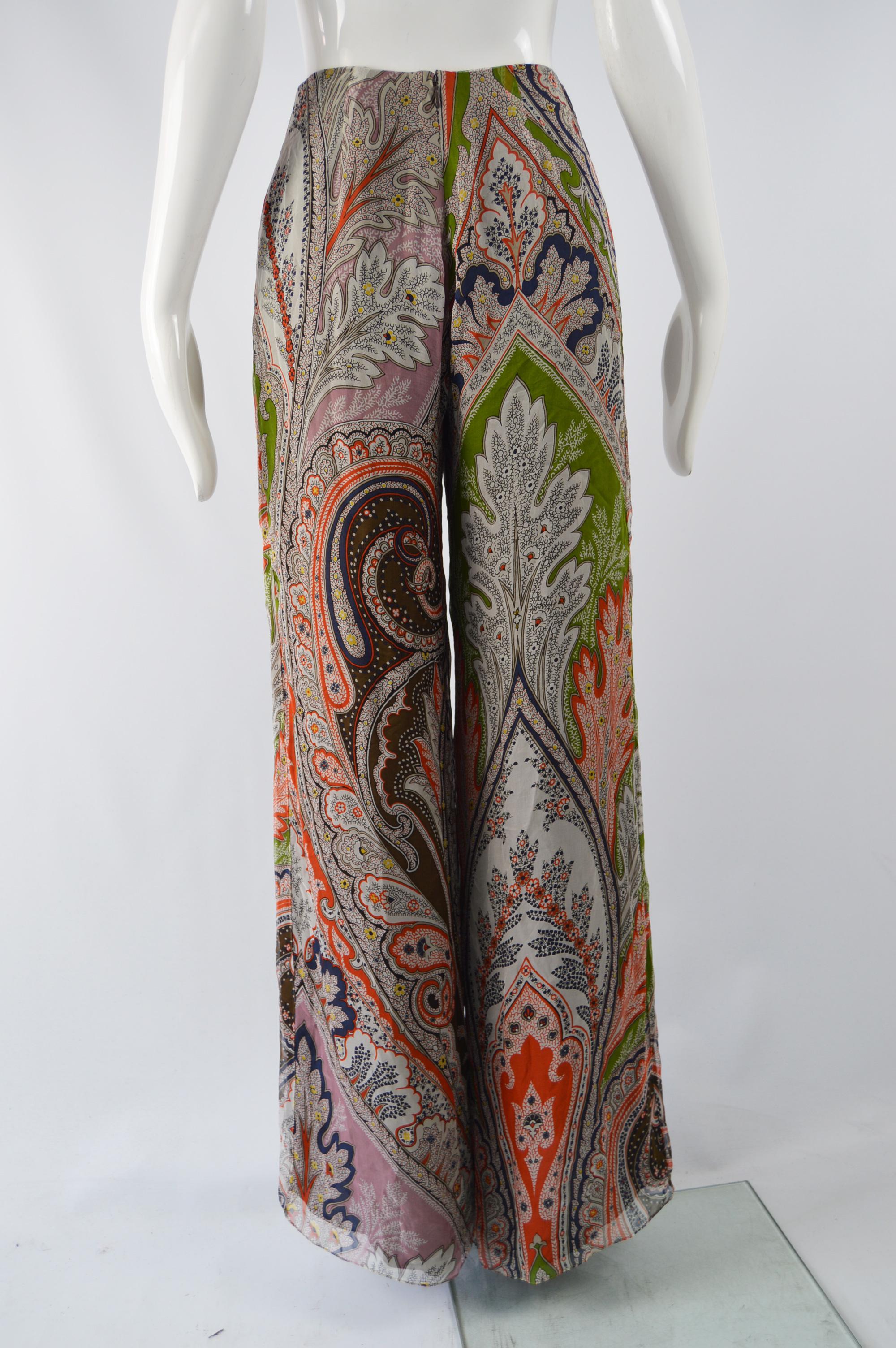Carolina Herrera Vintage Silk Paisley Palazzo Pants In Excellent Condition In Doncaster, South Yorkshire