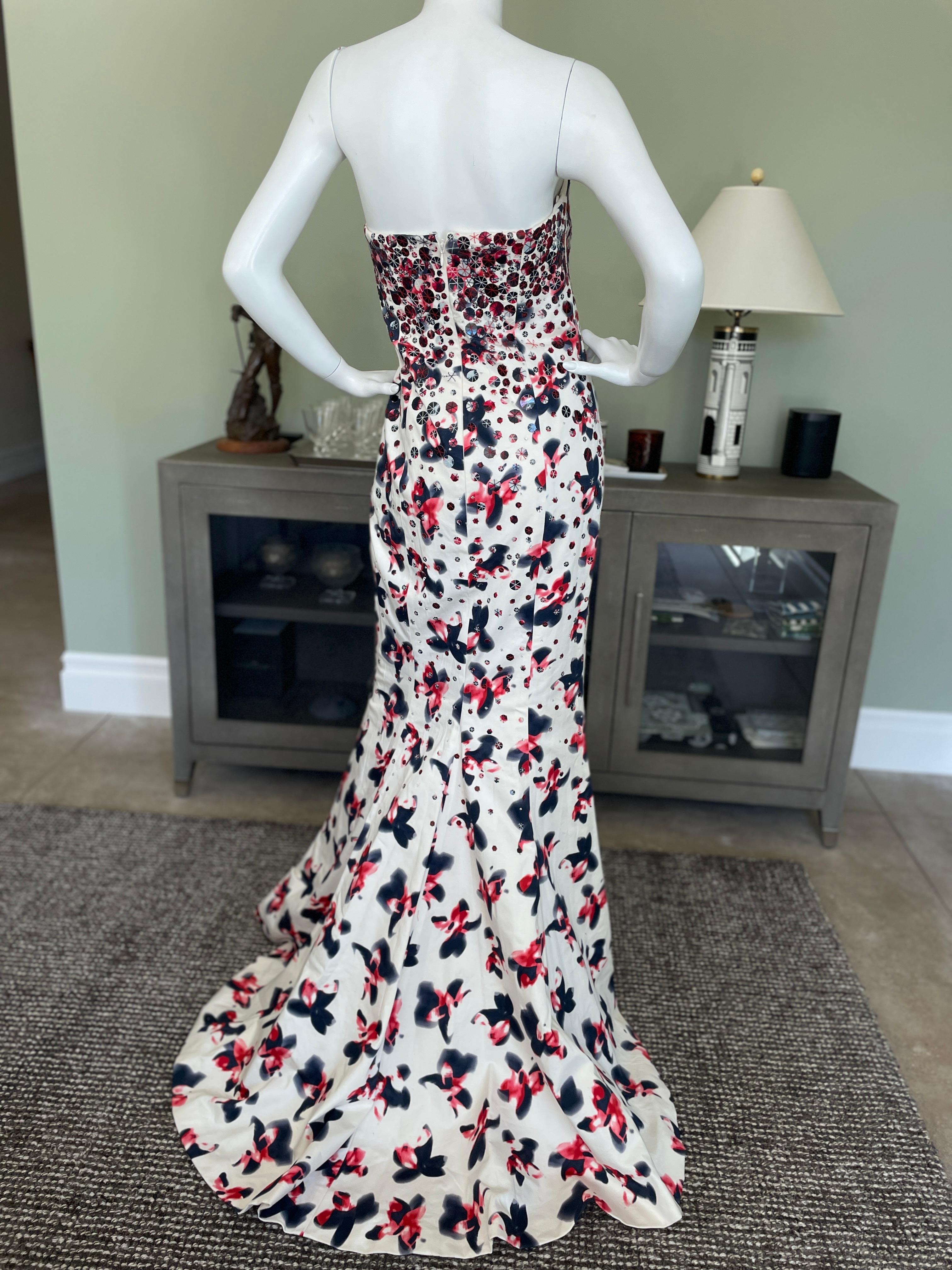 Carolina Herrera Vintage Strapless Floral Embellished Mermaid Dress with Train For Sale 2