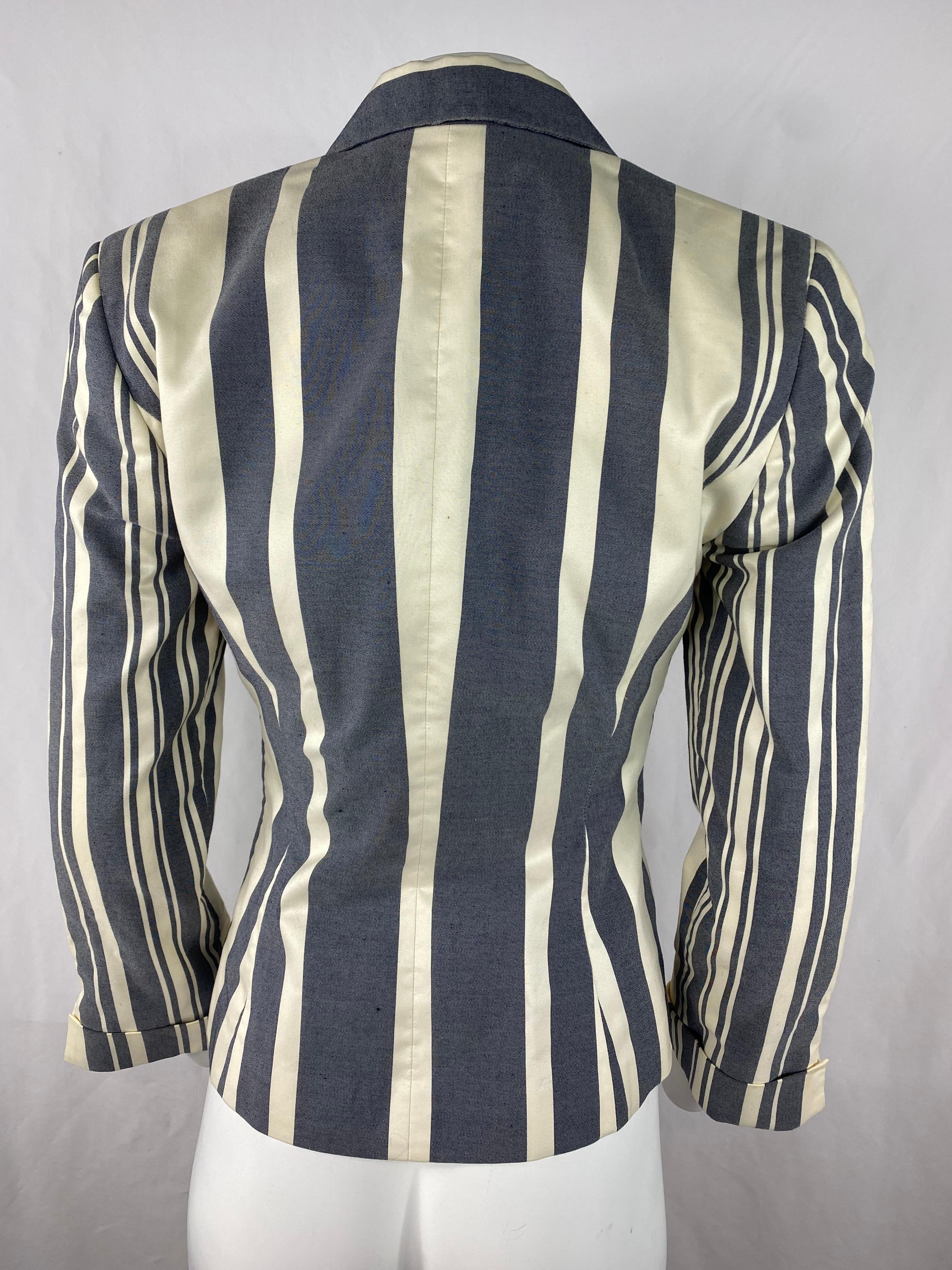 Carolina Herrera - Veste blazer blanche et bleue, taille 6 Pour femmes en vente
