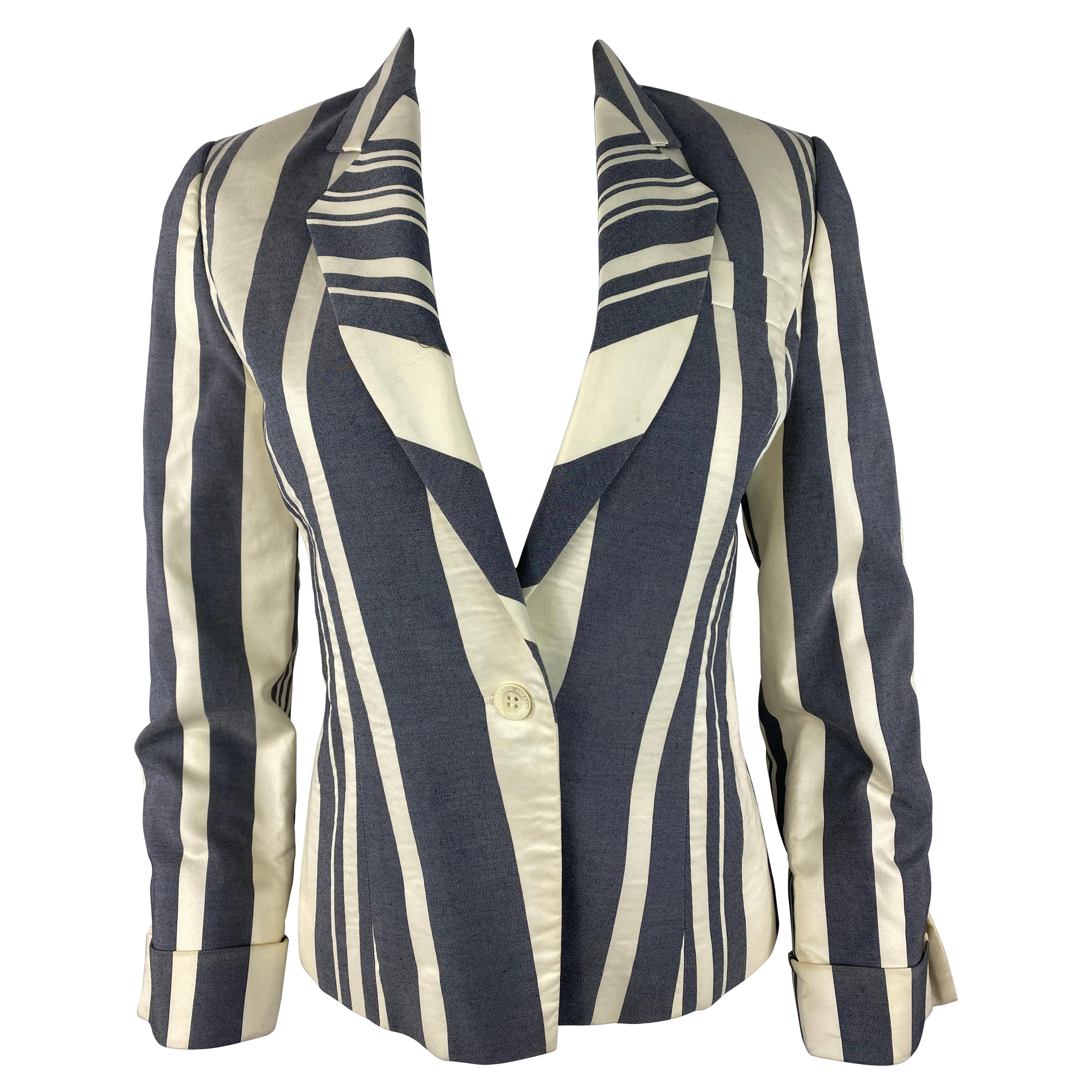 Carolina Herrera - Veste blazer blanche et bleue, taille 6 en vente