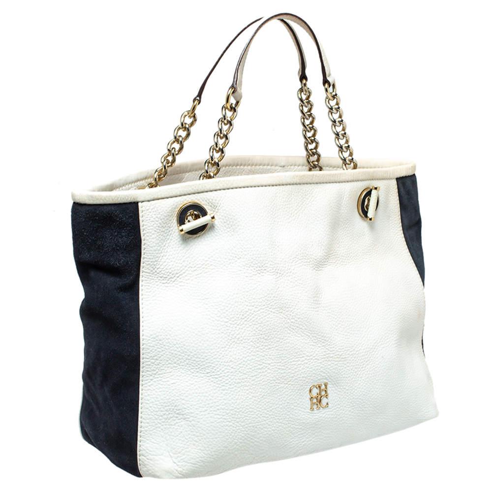 Grigio Carolina Herrera - Tote in pelle e pelle scamosciata con texture bianco/blu