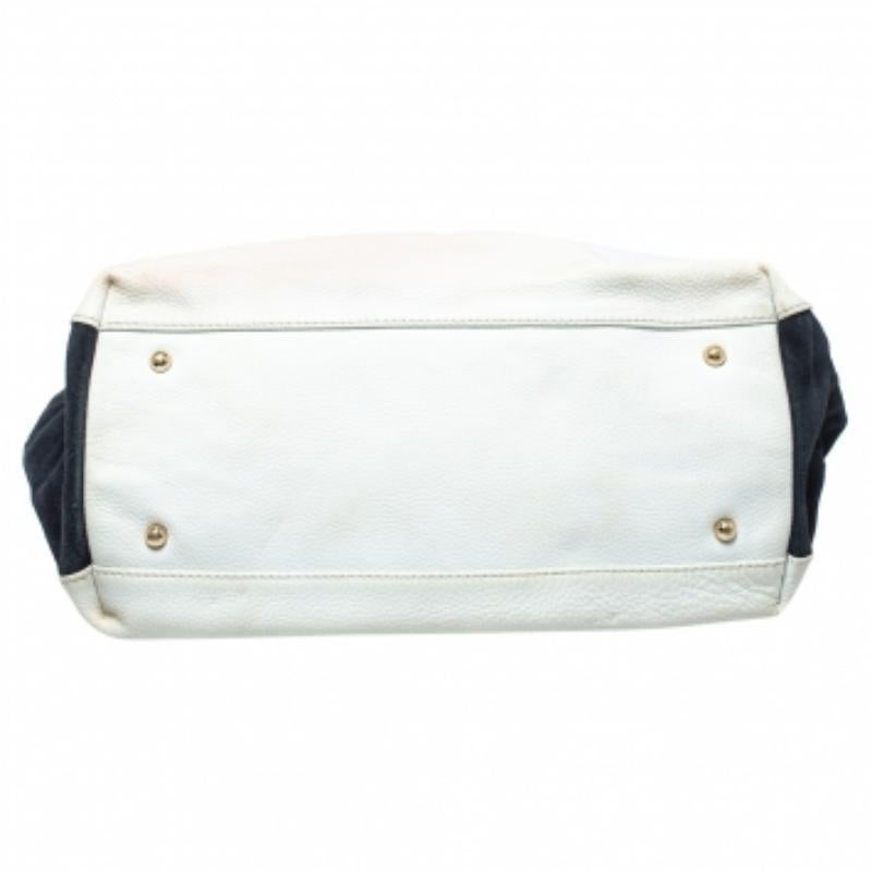 Gray Carolina Herrera White/Blue Textured Leather And Suede Tote For Sale