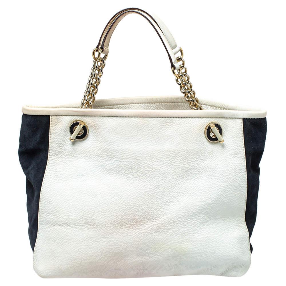 Carolina Herrera - Tote in pelle e pelle scamosciata con texture bianco/blu In condizioni buone a Dubai, Al Qouz 2