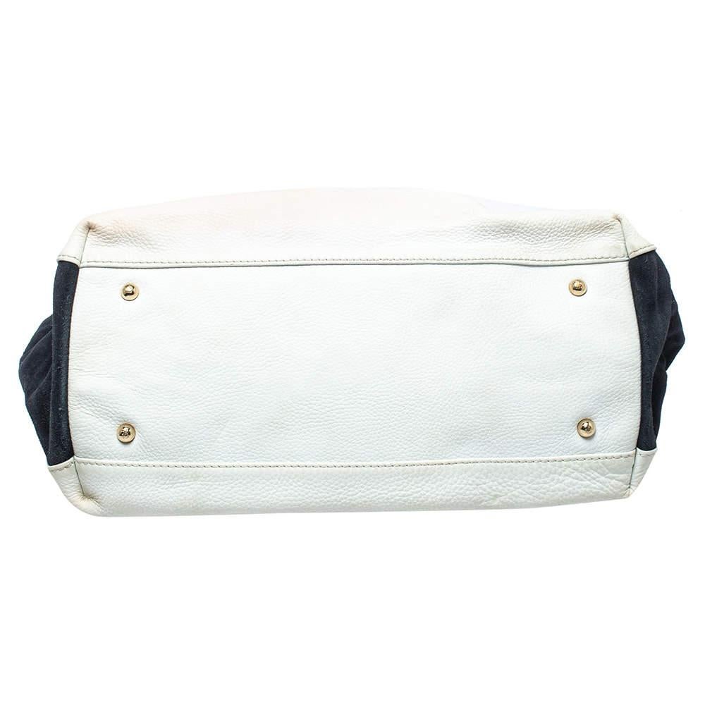 Carolina Herrera - Tote in pelle e pelle scamosciata con texture bianco/blu 1