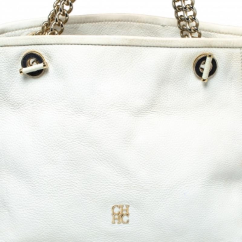 Carolina Herrera White/Blue Textured Leather And Suede Tote For Sale 1