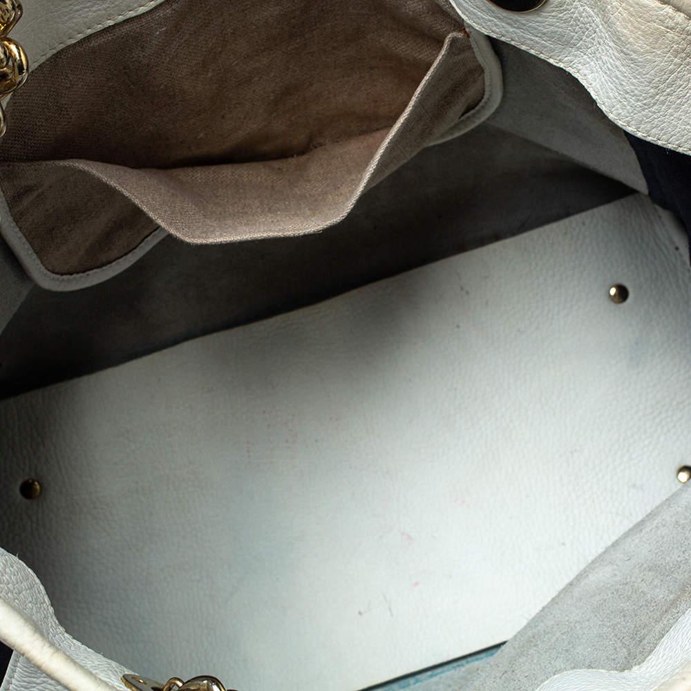 Carolina Herrera - Tote in pelle e pelle scamosciata con texture bianco/blu 2