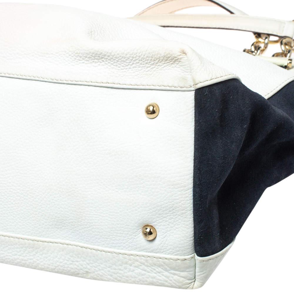 Carolina Herrera - Tote in pelle e pelle scamosciata con texture bianco/blu 4