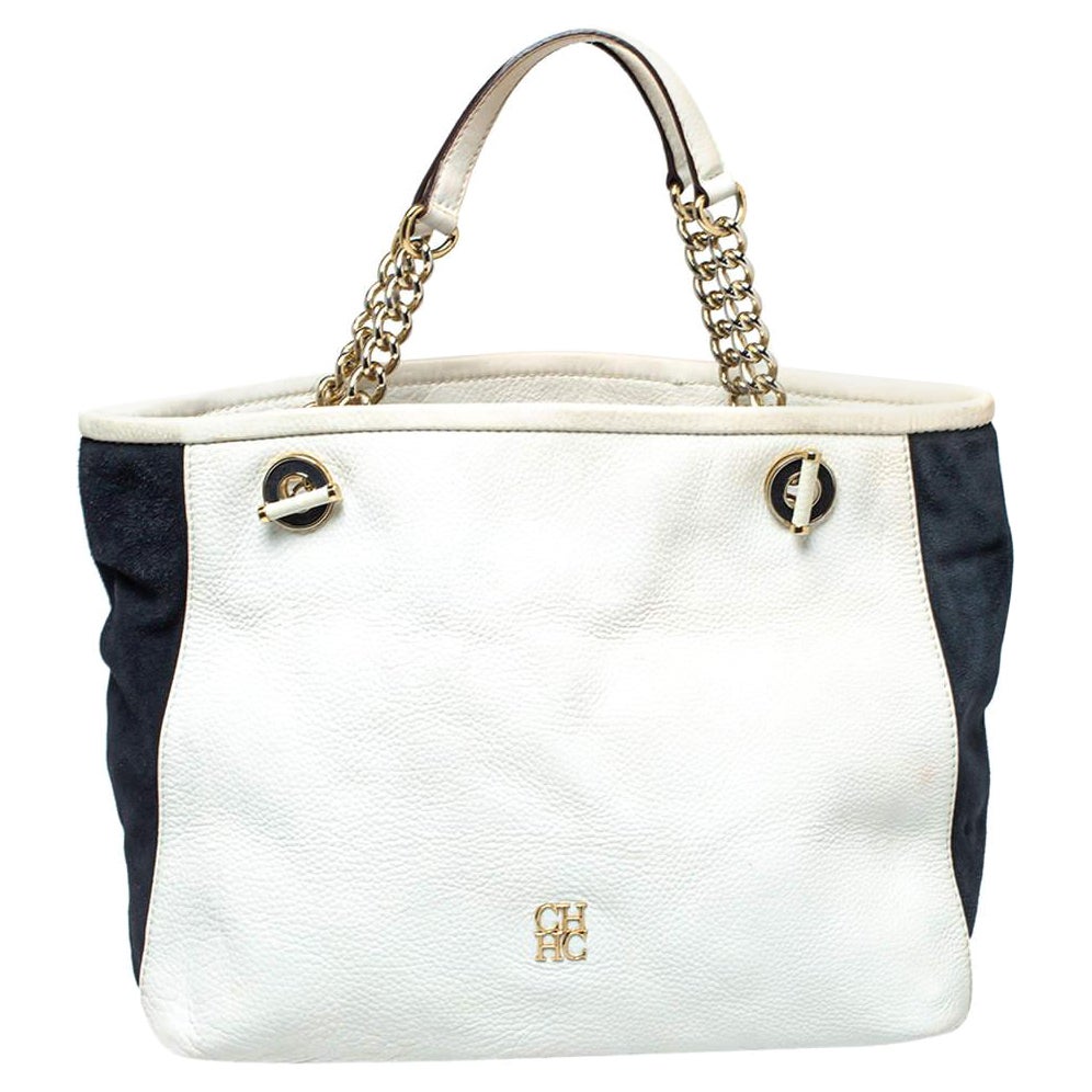 Carolina Herrera Bolso de ante y piel texturizada blanco/azul