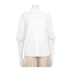 Carolina Herrera Camisa blanca de algodón con mangas fruncidas Talla S