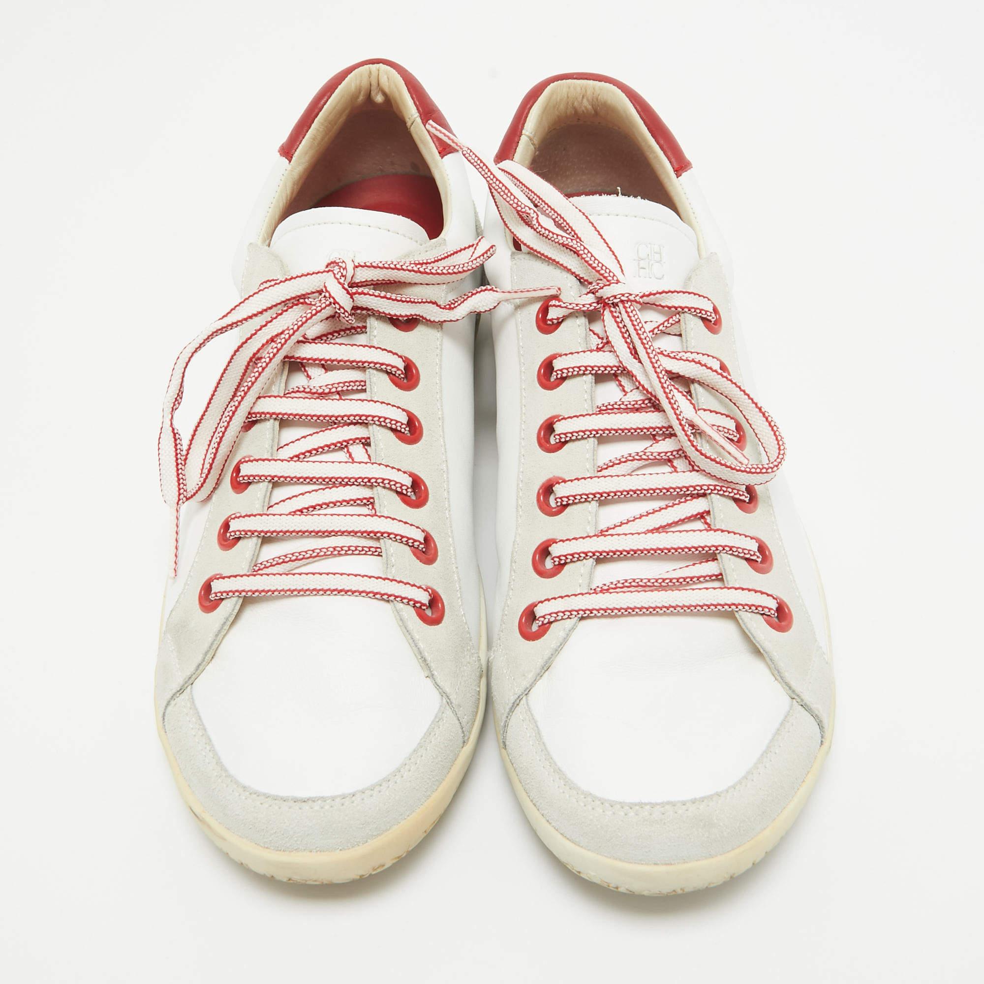 Bianco Carolina Herrera, scarpe da ginnastica allacciate in pelle bianca taglia 42