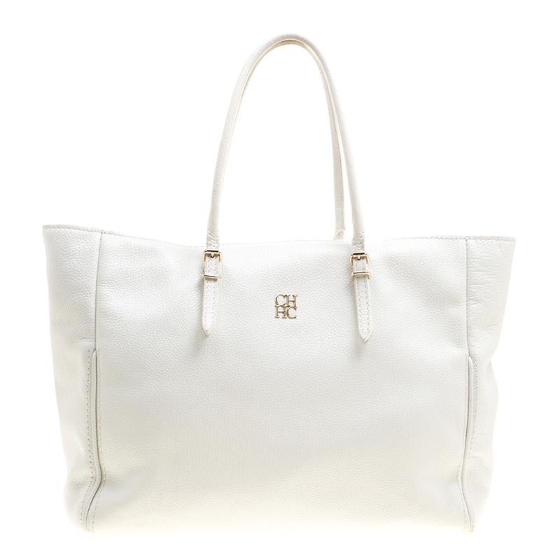 Carolina Herrera White Leather Shopper Tote