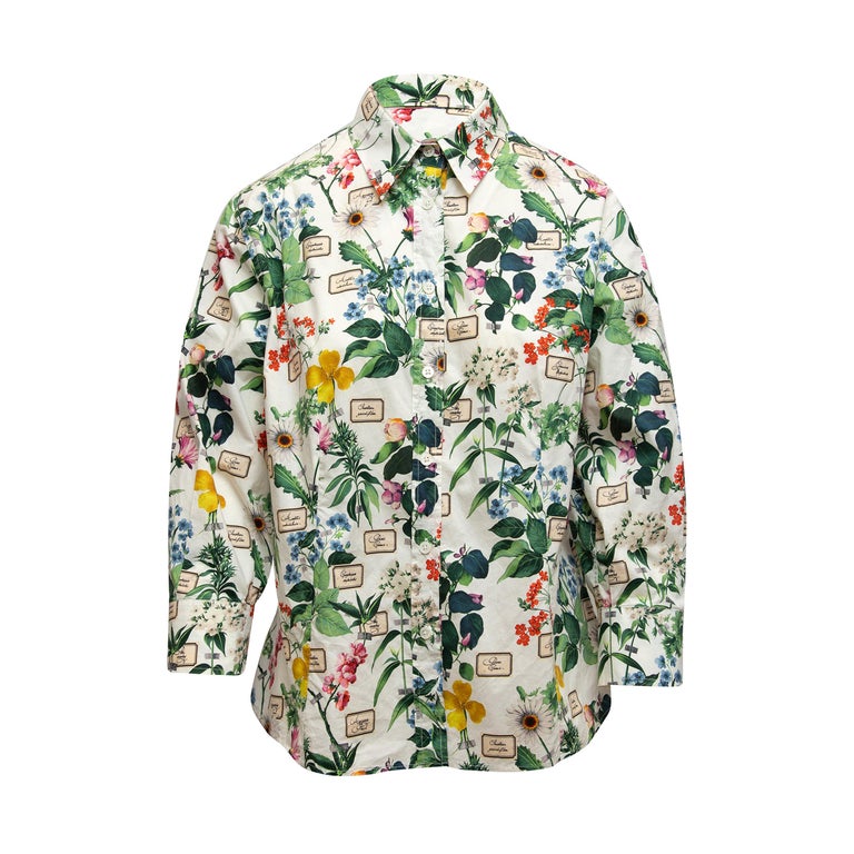 Carolina Herrera White and Multicolor Floral Print Top For Sale at 1stDibs