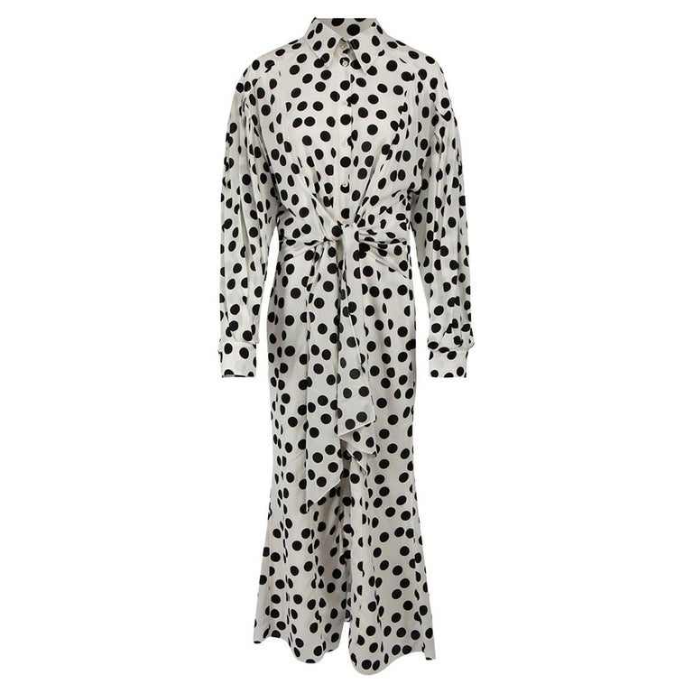 Carolina Herrera White Polka Dot Shirt Dress Size XL