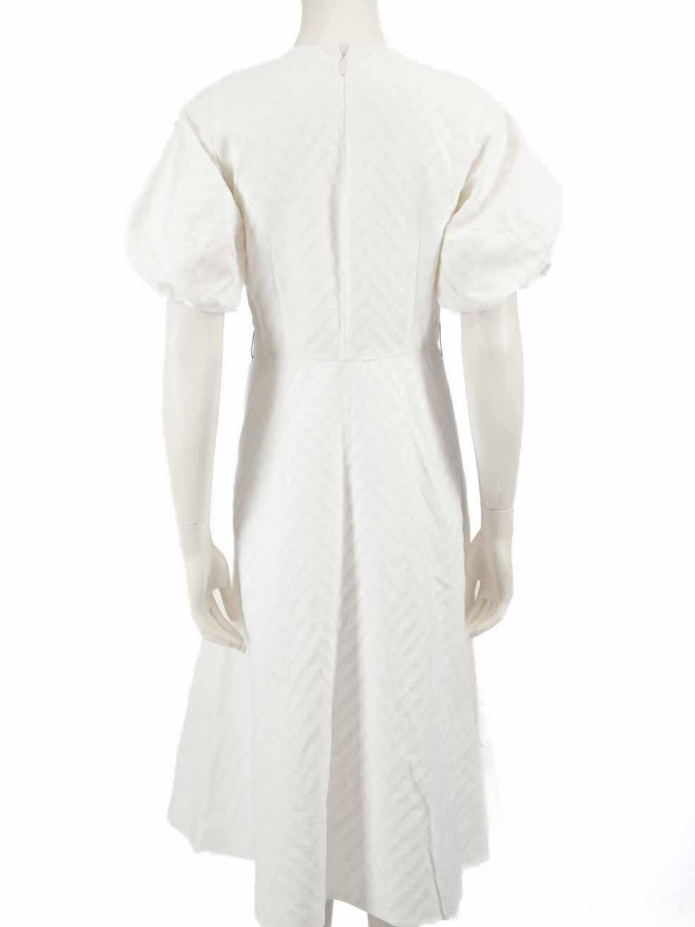 Gray Carolina Herrera White Puffer Sleeve Jacquard Midi Dress Size S