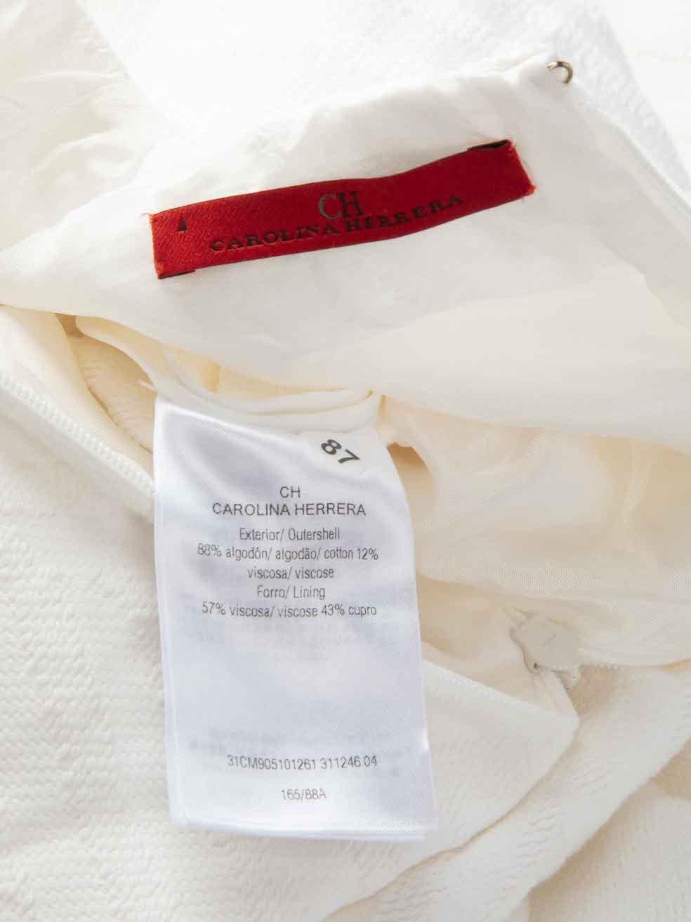 Carolina Herrera White Puffer Sleeve Jacquard Midi Dress Size S In Good Condition In London, GB