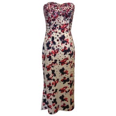 Carolina Herrera White Silk Strapless Evening Gown with Sequins