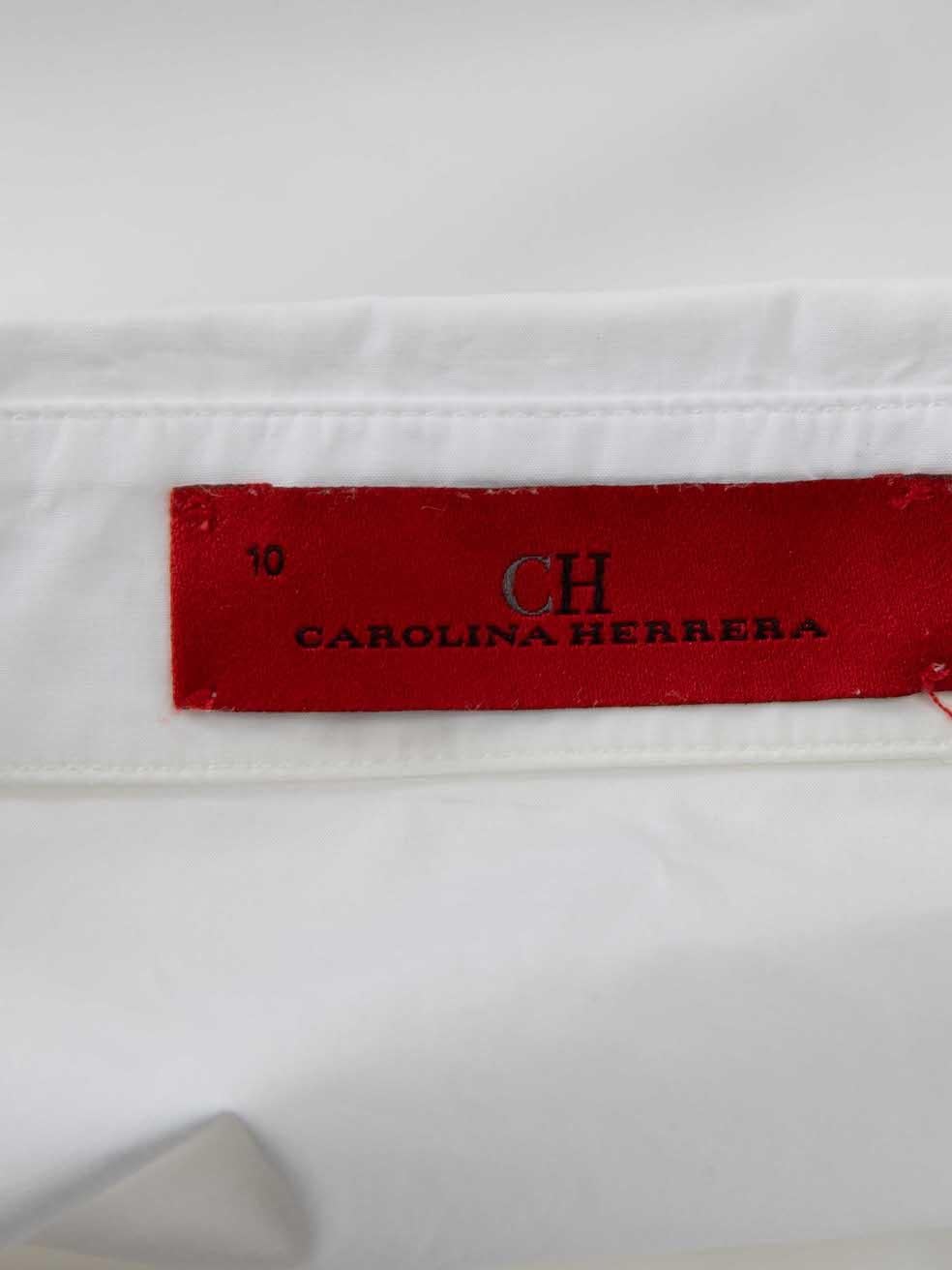 Carolina Herrera White Two-Tone Belted Shirt Dress Size XL For Sale 4