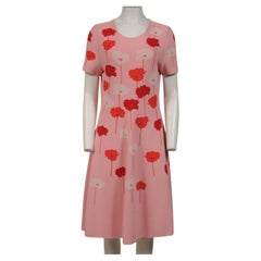 Carolina Herrera Womens Floral Intarsia Knit Dress Size XL Pink Red Pleated Carolina Herrera Womens Floral Intarsia Knit Dress Size XL Pink Red Pleated