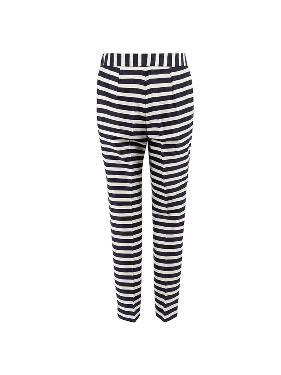 Carolina Herrera Women's Navy & White Striped Straight Trousers In Good Condition In London, GB