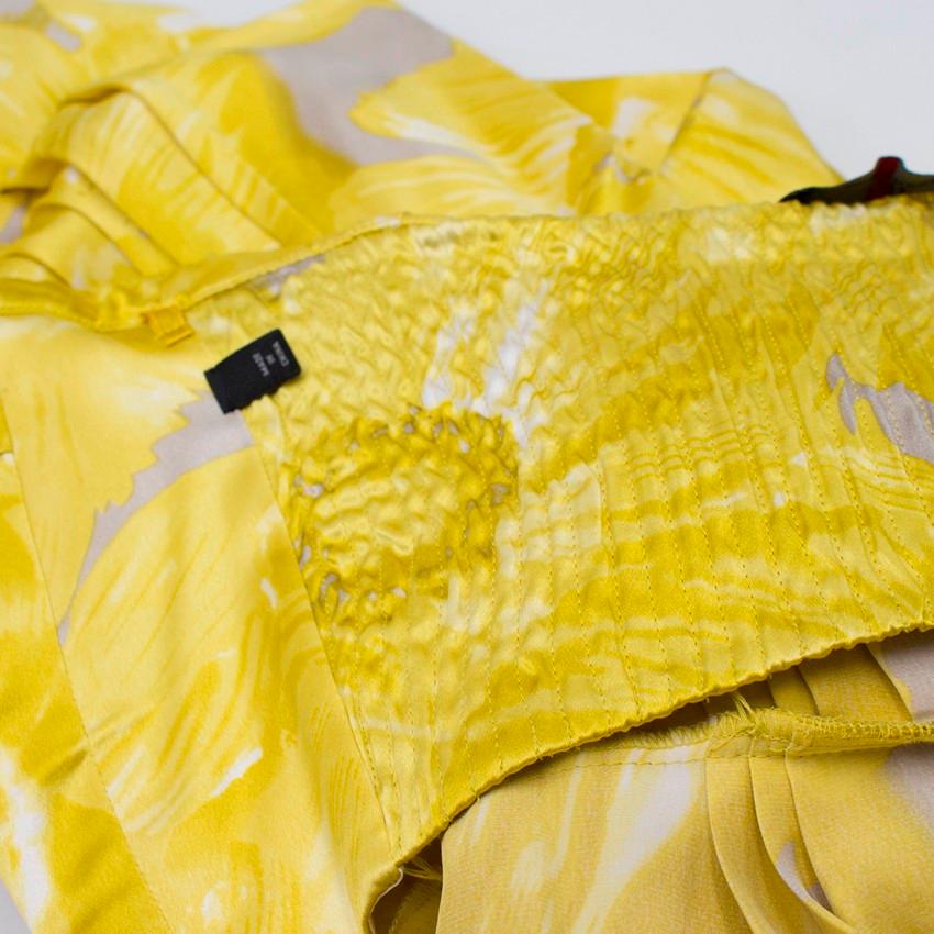 Carolina Herrera Yellow Floral Strapless Silk Gown US 2 3