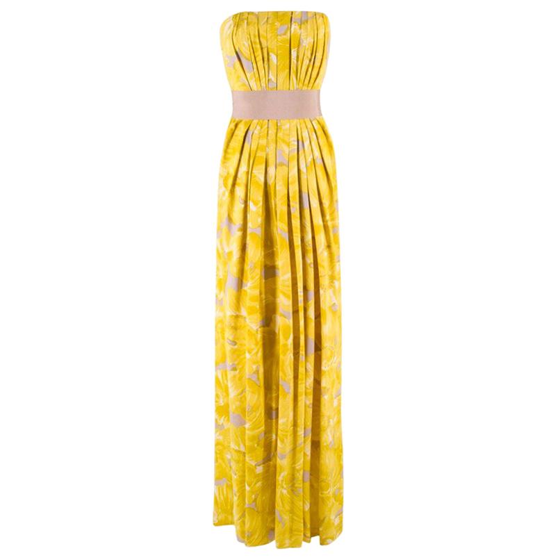 Carolina Herrera Yellow Floral Strapless Silk Gown US 2 at 1stDibs